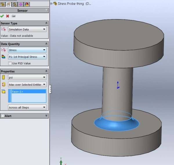 SOLIDWORKS Stress Values in Location 1
