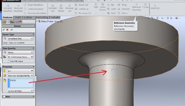 SOLIDWORKS Stress Values in Location 2