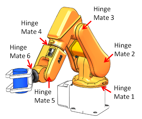 SOLIDWORKS Motion Simulation (showing hinge mate locations)