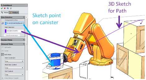 SOLIDWORKS Motion Simulation Image 3 (showing path mate)