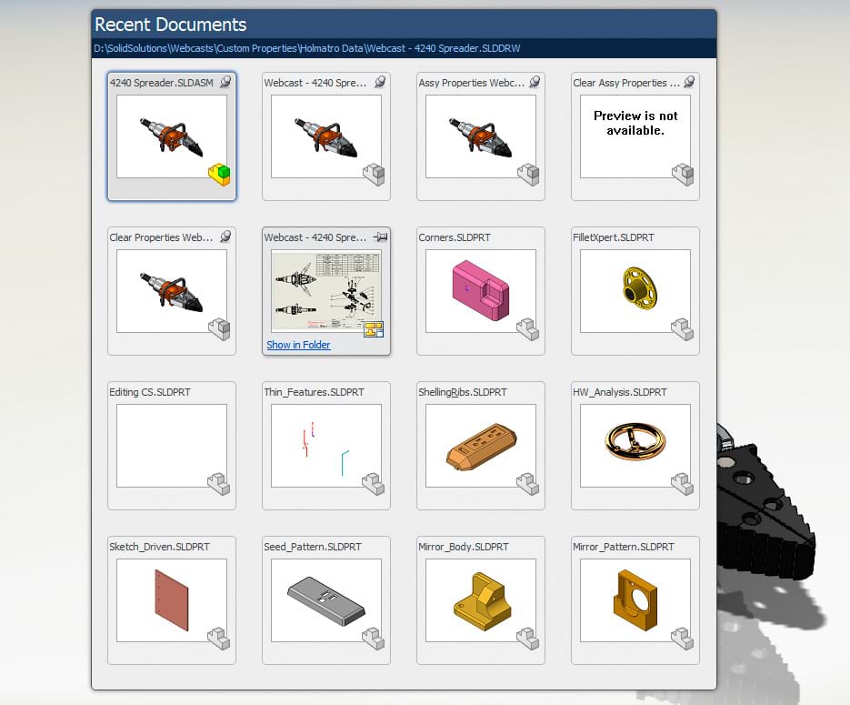 Recent SOLIDWORKS Documents