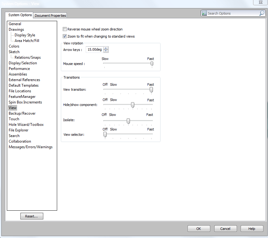 SOLIDWORKS Options 